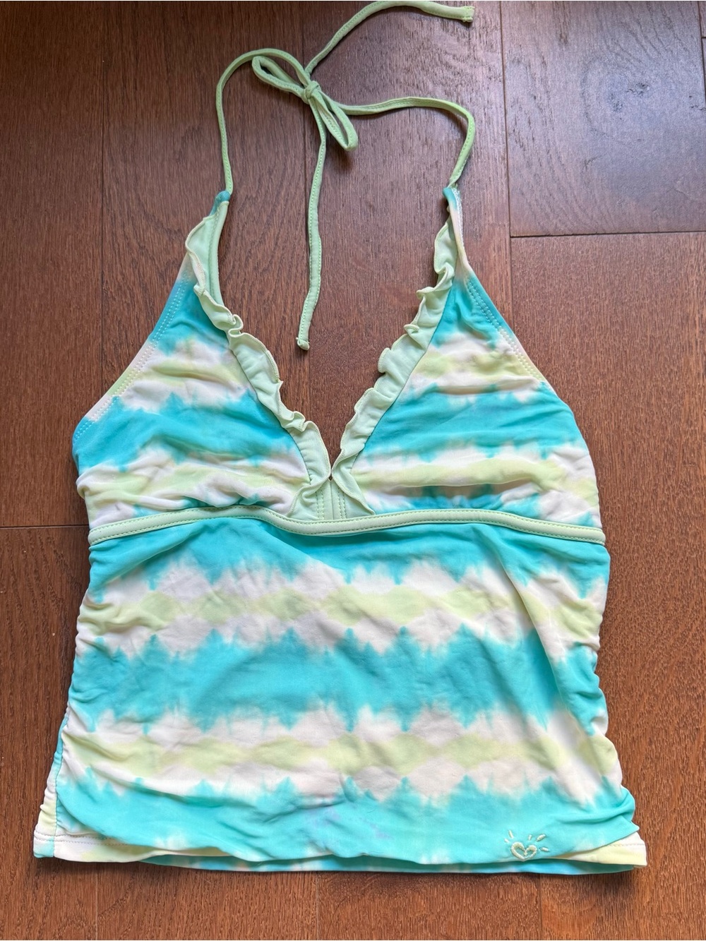 Tie-Dye Halter Tank Top Aqua & Light Green